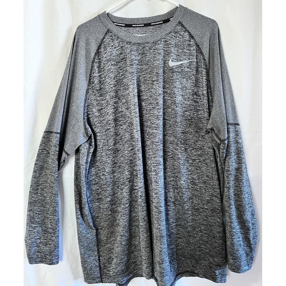 Nike‎ Shirt Mens Sz 2XL Gray Dri-Fit Long Sleeve T-Shirt Running